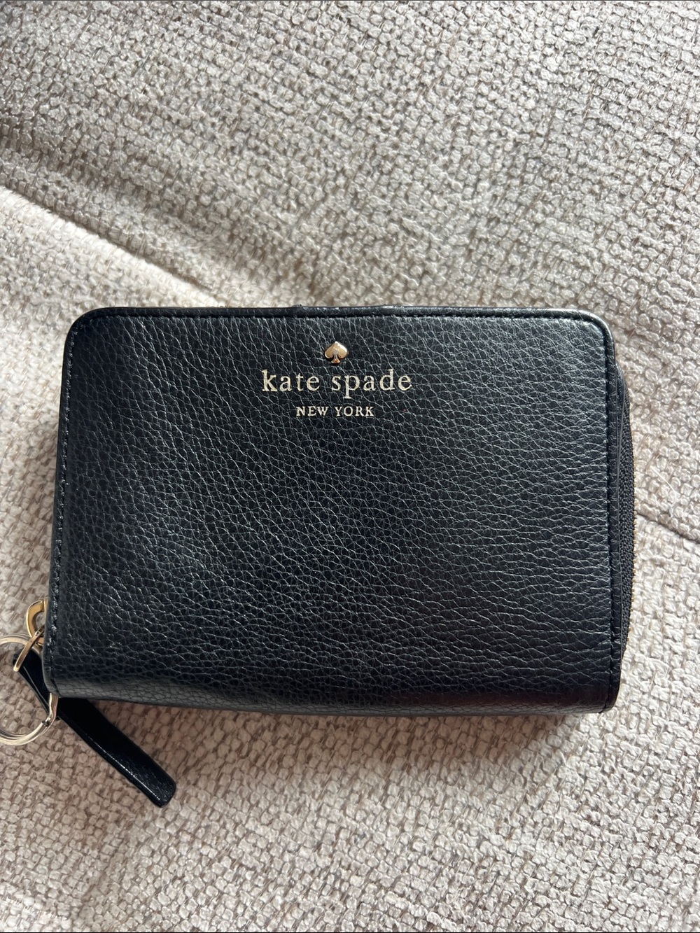 kate spade Black Pebbled Leather Zip Around Wallet
